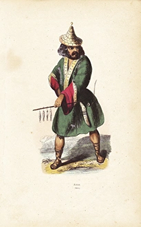 Ainu man, north Japan, fishing with a rod Ainu man, north Japan, fishing with a rod