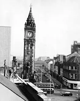 Prints of The Albert Clock, Belfast, Northern Ireland, designed by William J. Barre in memory of Prince Albert, consort of Queen Victoria. Date: built 1865 - 1870 Belfast Prints: Albert Clock, Belfast Print: A 19th Century Landmark