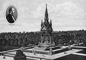 Prints of Albert Memorial, Kensington Gardens, London. Date: circa 1885 Kensington Gardens Prints: Albert Memorial Print, circa 1885