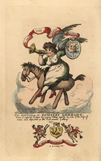 Allegorical illustration of a winged woman riding Allegorical illustration of a winged woman riding