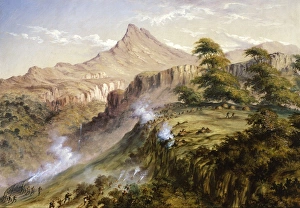 <b class=qtipBold><figcaption>Amatola Mountains, by Thomas Baines</figcaption></b><br>The 74th Highlanders with the Beaufort and Port Elizabeth Fingoe Levies, Storming the Stronghold of the Rebel Chief Sandilli, in the Amatola Mountains, 24th June 1851, by Thomas Baines (1820-1875). An event during the Kaffir Wars (1850-1853), South Africa. Date: 1863<br><em>© Mary Evans Picture Library</em> Amatola Mountains, by Thomas Baines