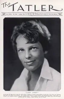 Prints of Amelia Earhart (1897 - 1937), pioneering American female aviator, pictured on the front cover of The Tatler at the point during her attempt at flying around the world solo Pioneer Prints: Amelia Earhart Print - The Tatler Cover 1937