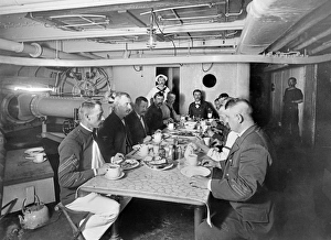 American Navy sailors eating in the petty officers mess