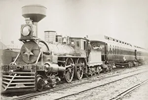 American steam locomotive with cow catcher American steam locomotive with cow catcher