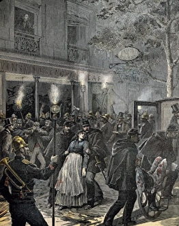 Anarchist attack in Paris (1892). Etching Anarchist attack in Paris (1892). Etching