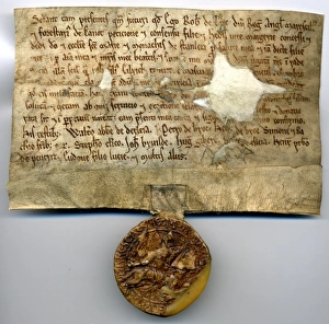 <b class=qtipBold><figcaption>Ancient Deeds</figcaption></b><br>Ancient Deeds Series B, Robert de Broc, undated <br><em>© Mary Evans / National Archives</em> Ancient Deeds