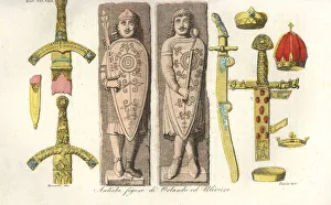 Ancient figures of Orlando and Oliver, crowns Ancient figures of Orlando and Oliver, crowns
