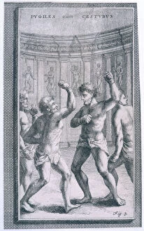 Ancient Roman athletes boxing in leather gloves