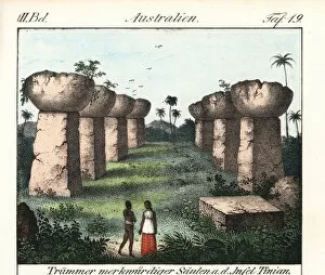 Ancient ruins of columns found on Tinian island, Marianas