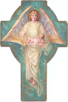Angel and Baby Jesus on a cross-shaped Christmas card Angel and Baby Jesus on a cross-shaped Christmas card