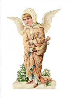 Angel with basket on a Victorian Christmas scrap Angel with basket on a Victorian Christmas scrap