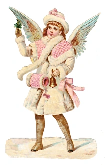 Angel with bell and holly on a Victorian Christmas scrap Angel with bell and holly on a Victorian Christmas scrap