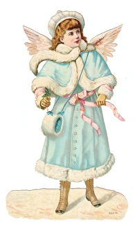 Angel in a blue coat on a Victorian Christmas scrap Angel in a blue coat on a Victorian Christmas scrap