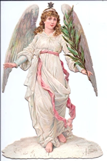 Angel with branch on a Victorian Christmas scrap Angel with branch on a Victorian Christmas scrap