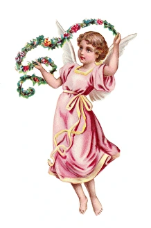 Angel with garland on a Victorian Christmas scrap Angel with garland on a Victorian Christmas scrap