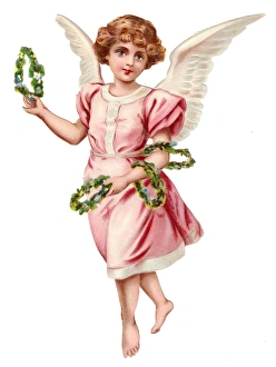 Angel with garlands on a Victorian Christmas scrap Angel with garlands on a Victorian Christmas scrap