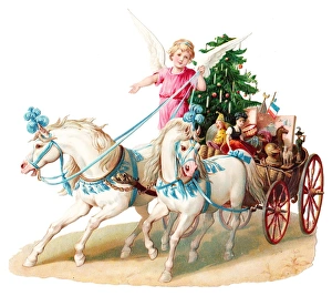 Angel with horse-drawn carriage on Victorian Christmas scrap Angel with horse-drawn carriage on Victorian Christmas scrap
