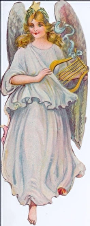 Angel with lyre on a Christmas scrap Angel with lyre on a Christmas scrap