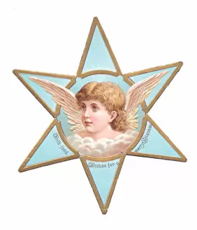 Angel on a star-shaped Christmas card