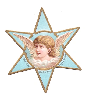 Angel on a star-shaped Christmas card Angel on a star-shaped Christmas card