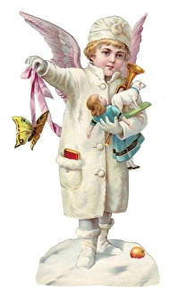 Angel with toys on a Victorian Christmas scrap Angel with toys on a Victorian Christmas scrap
