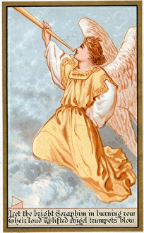 Angel with trumpet on a greetings card Angel with trumpet on a greetings card