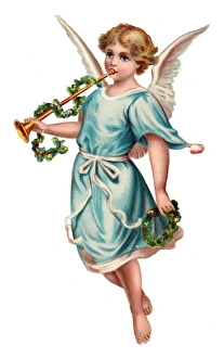 Angel with trumpet on a Victorian Christmas scrap Angel with trumpet on a Victorian Christmas scrap