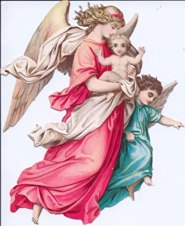 Two angels with Baby Jesus on a Victorian Christmas scrap Two angels with Baby Jesus on a Victorian Christmas scrap