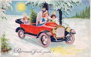 Angels in a car on an Estonian Christmas postcard Angels in a car on an Estonian Christmas postcard