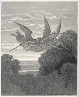 <b class=qtipBold><figcaption>Angels Ithuriel Zephon</figcaption></b><br>The angels Ithuriel and Zephon fly with sword and lance...<br><em>© Mary Evans Picture Library</em> Angels Ithuriel Zephon