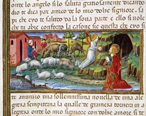 Annunciation of the angel to Joachim. Codex of Predis (1476) Annunciation of the angel to Joachim. Codex of Predis (1476)