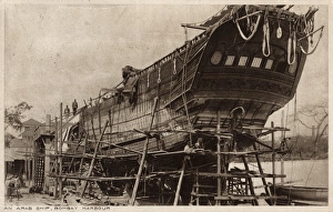 Arab dhow under construction, Bombay Harbour, India Arab dhow under construction, Bombay Harbour, India