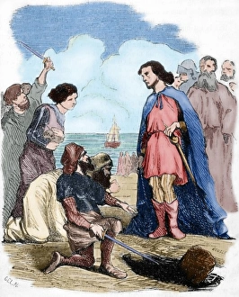 Arrival of Louis IV of France (920-954) at England. Engravin Arrival of Louis IV of France (920-954) at England. Engravin