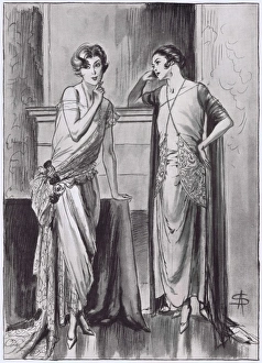 Art deco fashion sketches showing the importance of satin an Art deco fashion sketches showing the importance of satin an