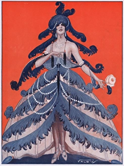 Art deco illustration of girl as a Christmas tree, 1920s Art deco illustration of girl as a Christmas tree, 1920s