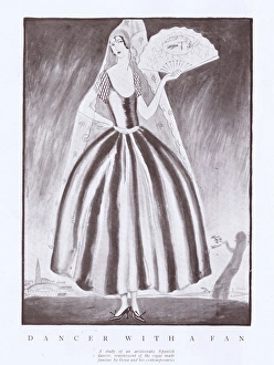 Art deco sketch by G. Peres entitled Dancer With a Fan Art deco sketch by G. Peres entitled Dancer With a Fan
