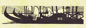 An art deco sketch of gondola's in Venice, 1924 An art deco sketch of gondola's in Venice, 1924