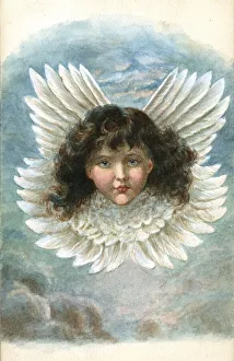 Artwork by Florence Auerbach, cherub head with wings Artwork by Florence Auerbach, cherub head with wings