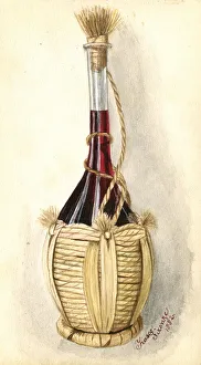 Artwork by Florence Auerbach, flask of red wine Artwork by Florence Auerbach, flask of red wine