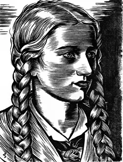 Woodcut Print of Aryan Girl with Plaits, circa 1930