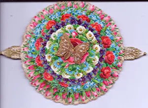Assorted flowers on a circular greetings card Assorted flowers on a circular greetings card