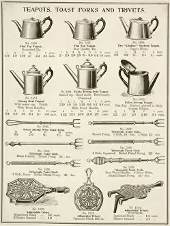 An assortment of teapots, toast forks and trivets