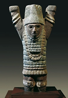 Atlantis or warrior with arms raised. Polychrome Atlantis or warrior with arms raised. Polychrome