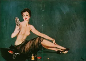 <b class=qtipBold><figcaption>August 1951 by David Wright</figcaption></b><br>August 1951 by David Wright, showing a woman admiring herself in a mirror. Wright produced a series of over 160 illustrations or 'pin-ups' for 'The Sketch' during the 1940's. David Wright's 'Lovelies' proved hugely popular and adorned practically every military mess, bunker, dormitory or club room in the country during World War II. He later created a series for Men Only in the 1950's of which this is one.<br><em>© Estate of David Wright/ILN/Mary Evans Picture Library</em> August 1951 by David Wright