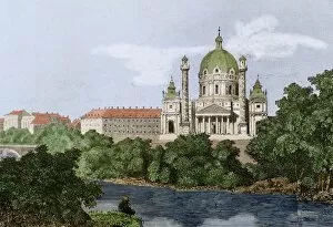 Austria. Vienna. St. Charless Church. Baroque. 19th century