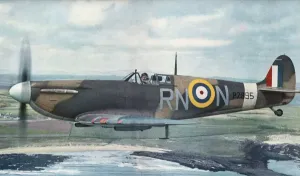 Prints of A RAF 72 Squadron Spitfire Mk2 Flying Along the English Coastline in 1943 Date: 1943 Aviation Prints: Spitfire Mk2 Print 1943