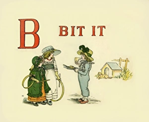 Girl Biting Apple Pie in Kate Greenaway's 1886 Illustration