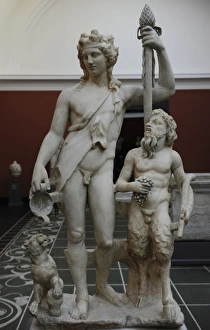 Bacchus with satyr and panther. Marble Bacchus with satyr and panther. Marble