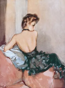 <b class=qtipBold><figcaption>Backward Glance by David Wright</figcaption></b><br>Backward Glance by David Wright. Wright produced a series of over 160 illustrations or 'pin-ups' for 'The Sketch' during the 1940's. David Wright's 'Lovelies' proved hugely popular and adorned practically every military mess, bunker, dormitory or club room in the country during World War II.<br><em>© Estate of David Wright/ILN/Mary Evans Picture Library</em> Backward Glance by David Wright