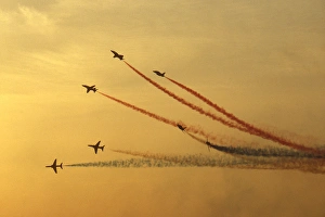 BAe Systems Hawks RAF Red Arrows break Scampton 1989 BAe Systems Hawks RAF Red Arrows break Scampton 1989